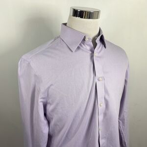 Charles Tyrwhitt 16 34 Slim Fit Non Iron Dress Shirt Herringbone Purple Cotton
